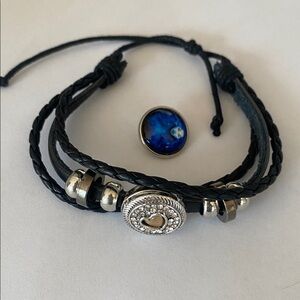 Snap Black Leather Bracelet with 2 snaps shown &  included
